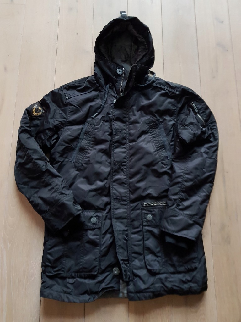 Płaszcz zimowy z kapturem Review, czarny, XL