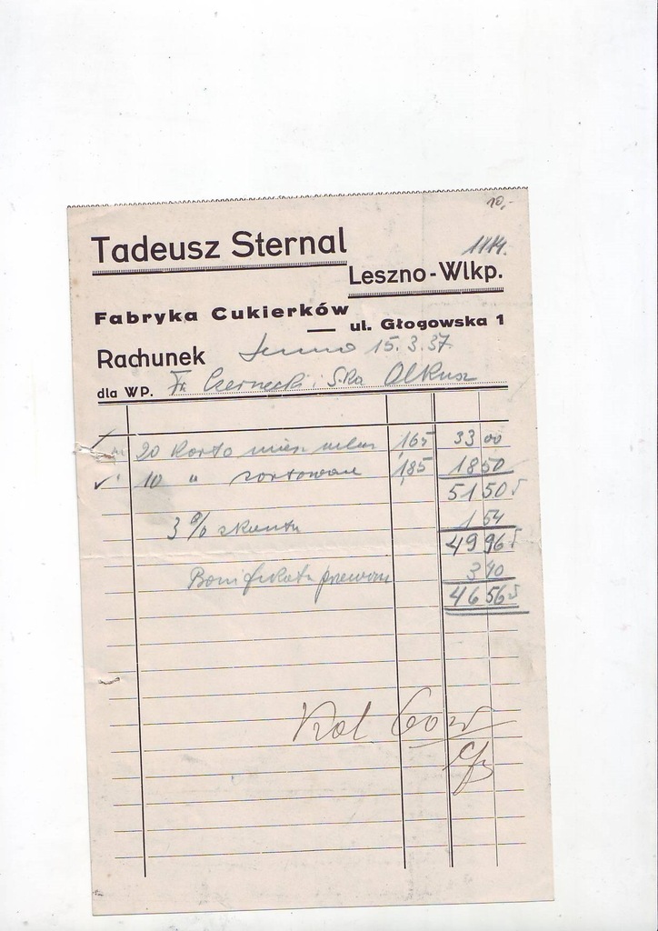 Tadeusz Sternal Fabryka Cukierków Leszno Wlkp. `37
