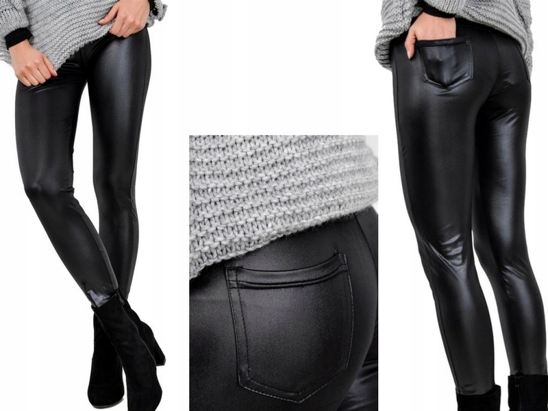 Dopasowane błyszczące LEGGINSY getry kieszenie HOT