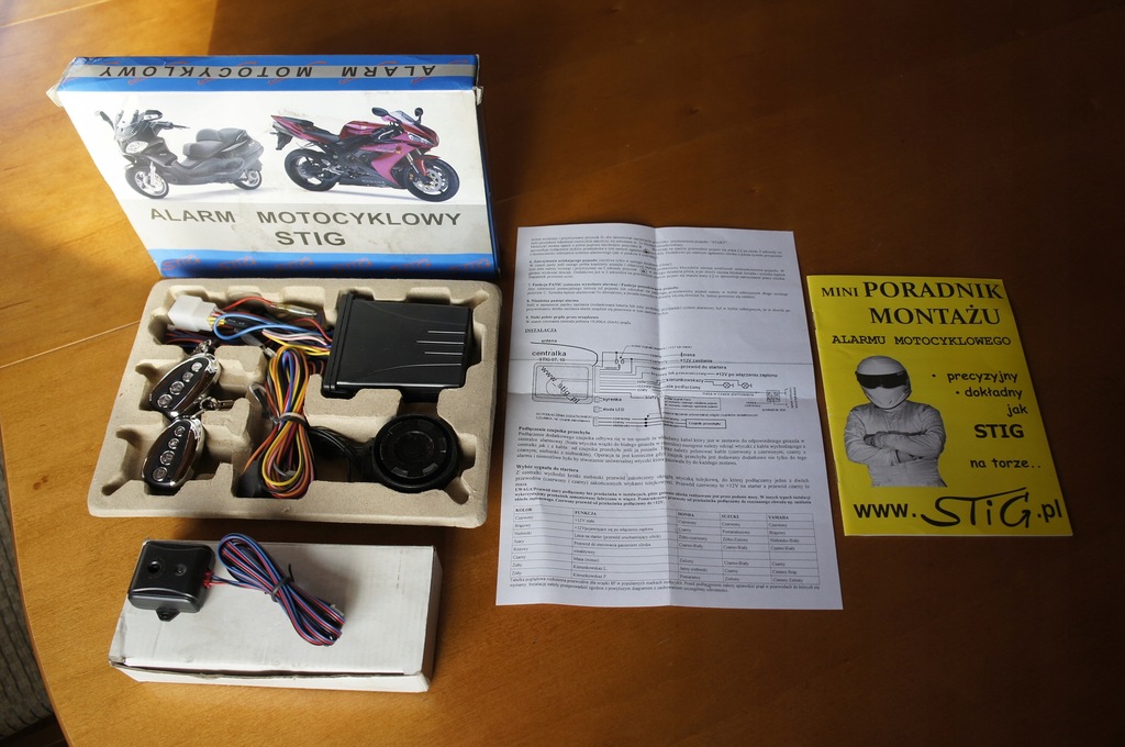 Alarm motocyklowy STIG+czujnik zbliżenio ODPALANIE