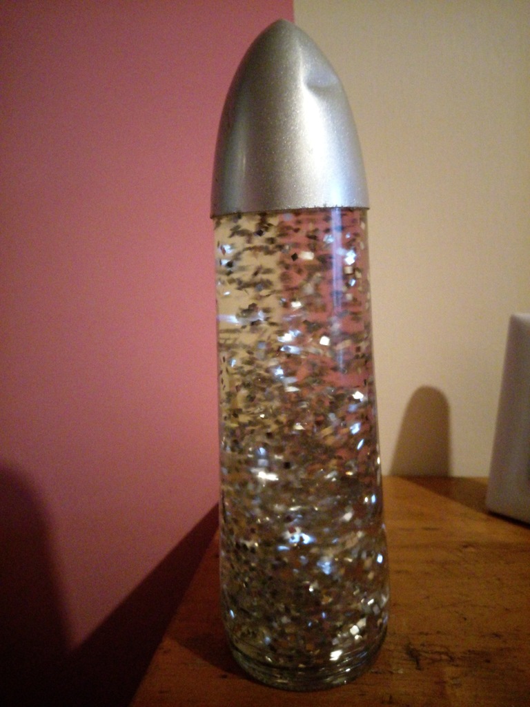 szklana ozdoba POCISK butelka z brokatem 31cm
