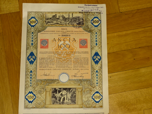 Akcje kopalni Siersza 18.05 1929r
