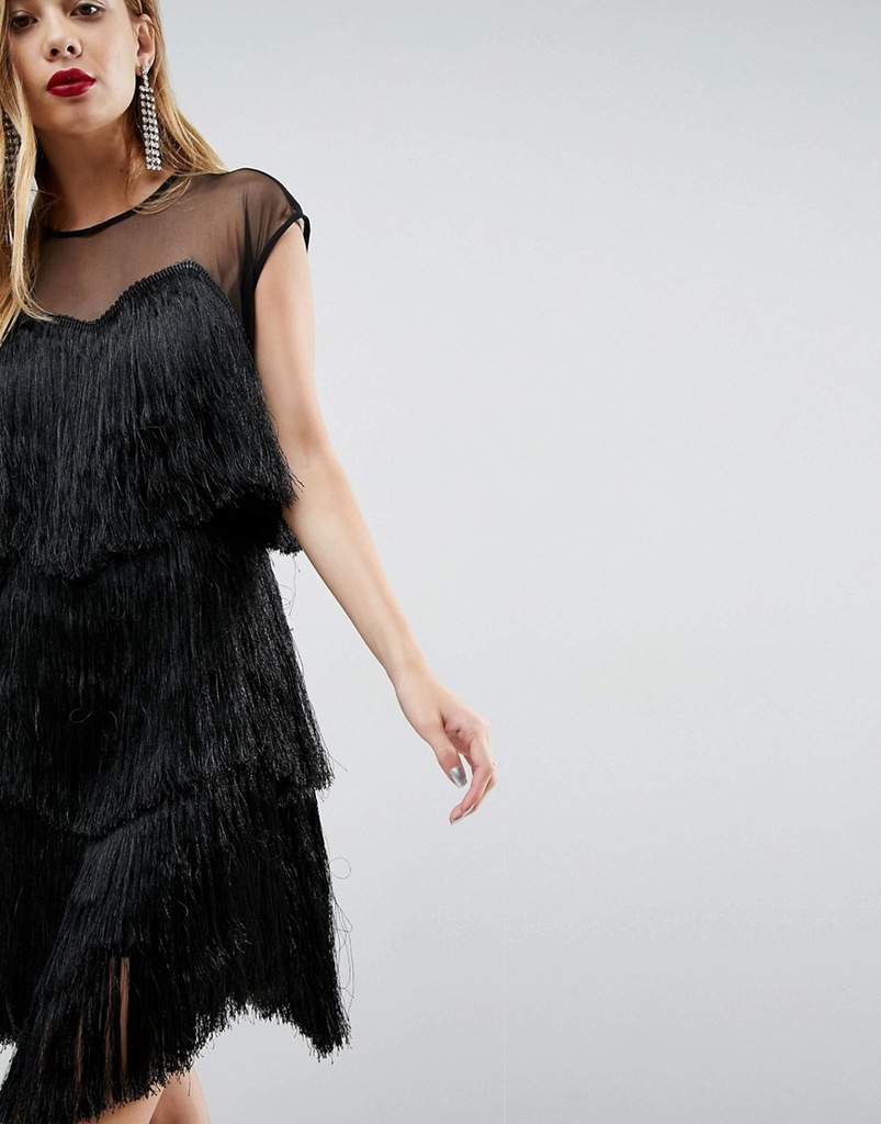 K7H104*SUKIENKA Z FRĘDZLAMI MIDI CZARNA 40 L02 - 7347362530 - oficjalne