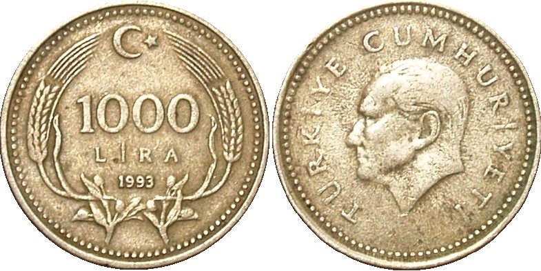 1000 lira 1993 rok Turcja (cena = 84 grosze)