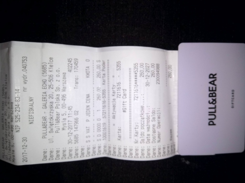 Karta podarunkowa do sklepu Pull&bear