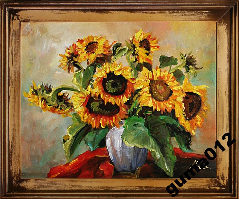 OBRAZ OLEJNY KWIATY SŁONECZNIKI 53x64