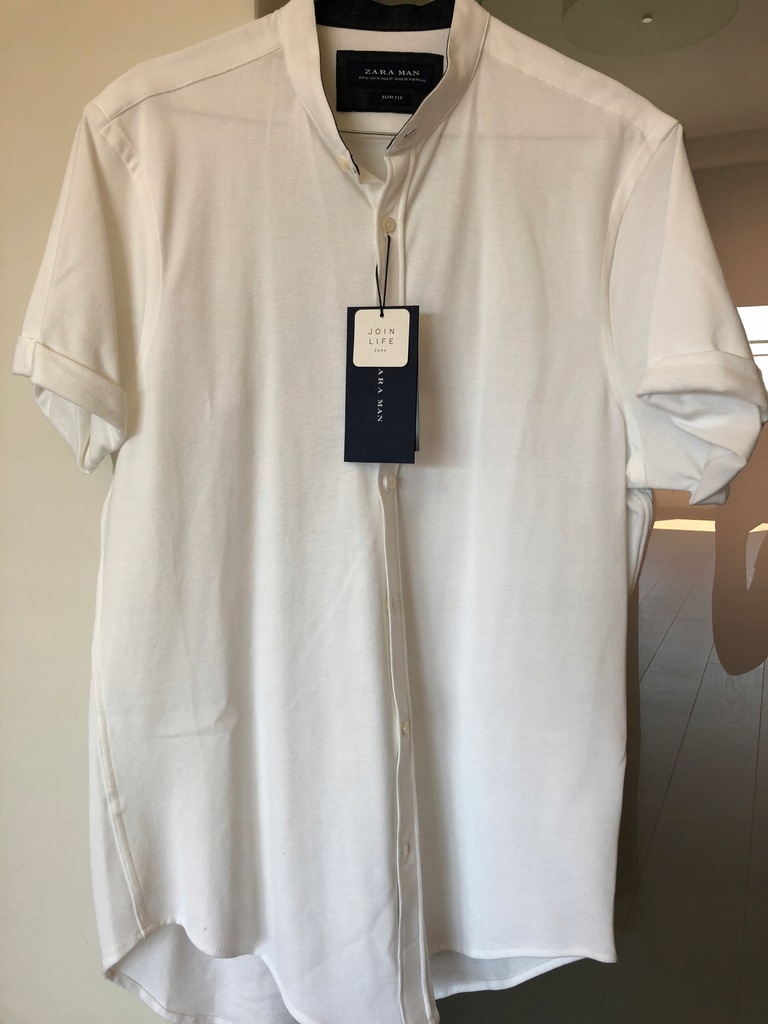 Zara Biała Koszula Krótki Rękaw Slim Fit M Nowa