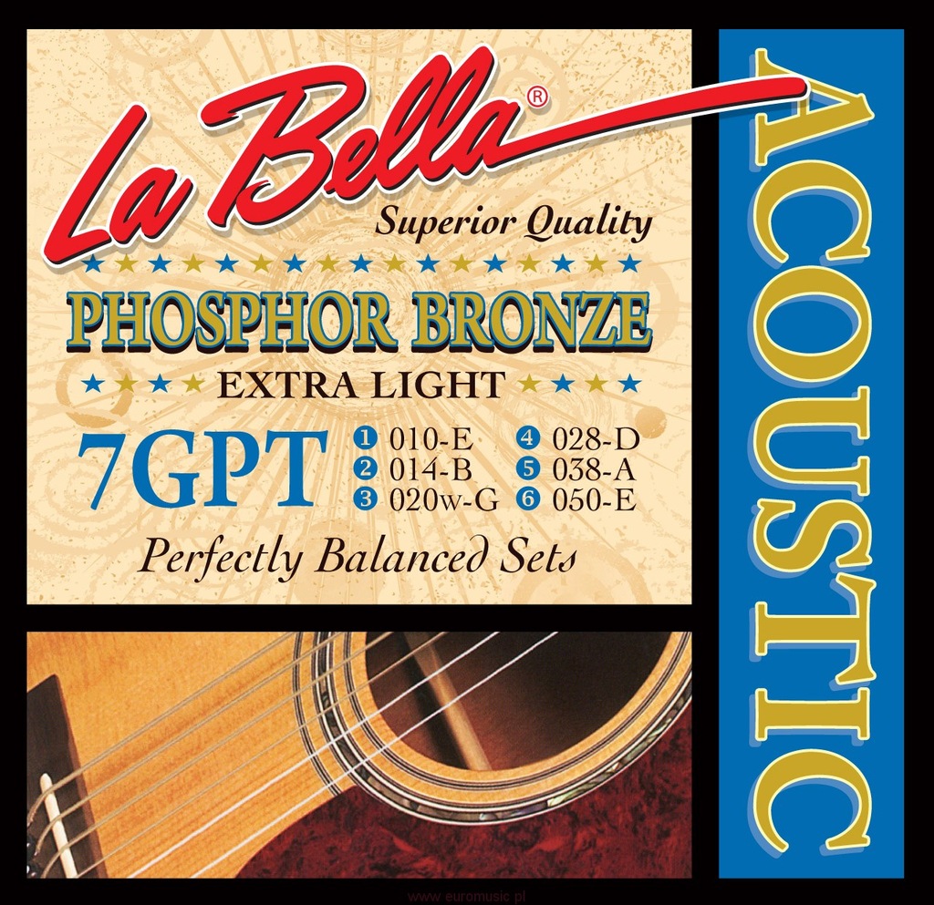 Struny do gitary akustycznej La Bella 10-50 USA
