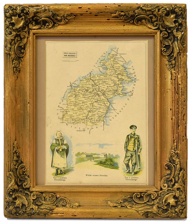 Powiat sieradzki mapa w ozdobnej ramie 40x34 cm