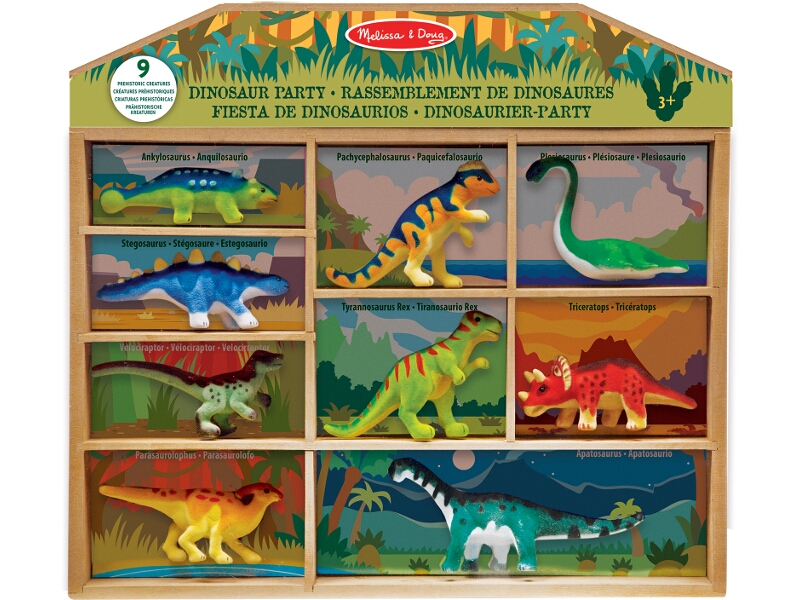 Zestaw 9 figurek DINOZAURY + drewniane pudełko 24h
