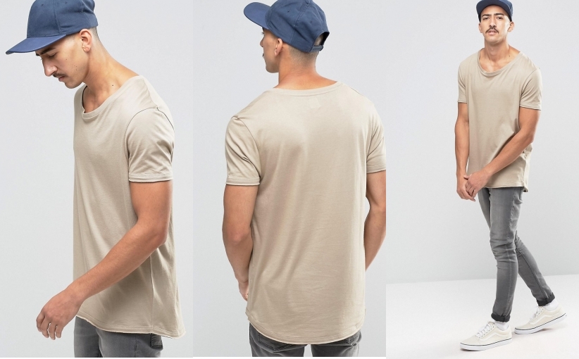 D1B406*3D T-SHIRT BEŻOWA KOSZULKA MĘSKA  L