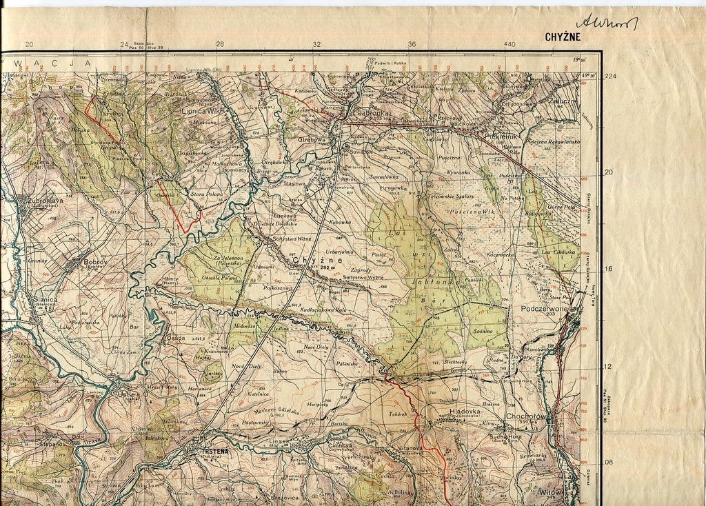 CHYŻNE :: mapa wojskowa : 1939 : NOWA GRANICA