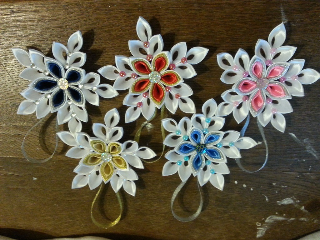 Gwiazda, śnieżynka, Kanzashi, tasiemka, Boże Narod