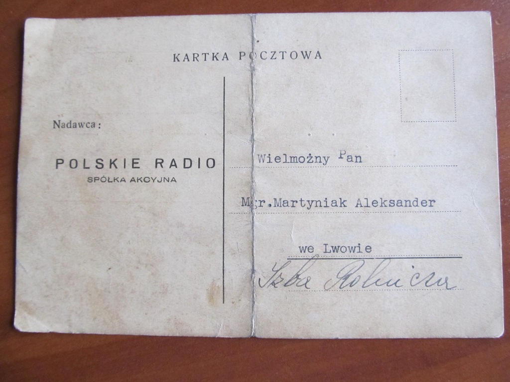 Kartka Pocztowa Polskie Radio rozgłośnia Lwów 1939