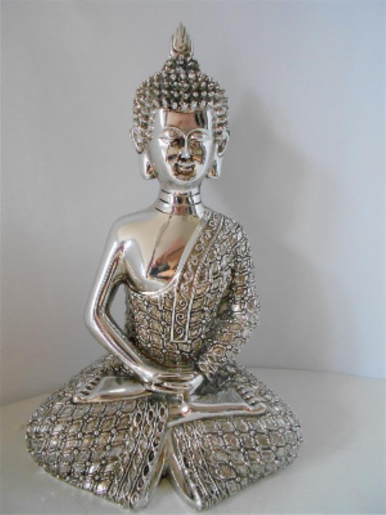BUDDA SREBRNY ŚREDNI FIGURKA 21 CM