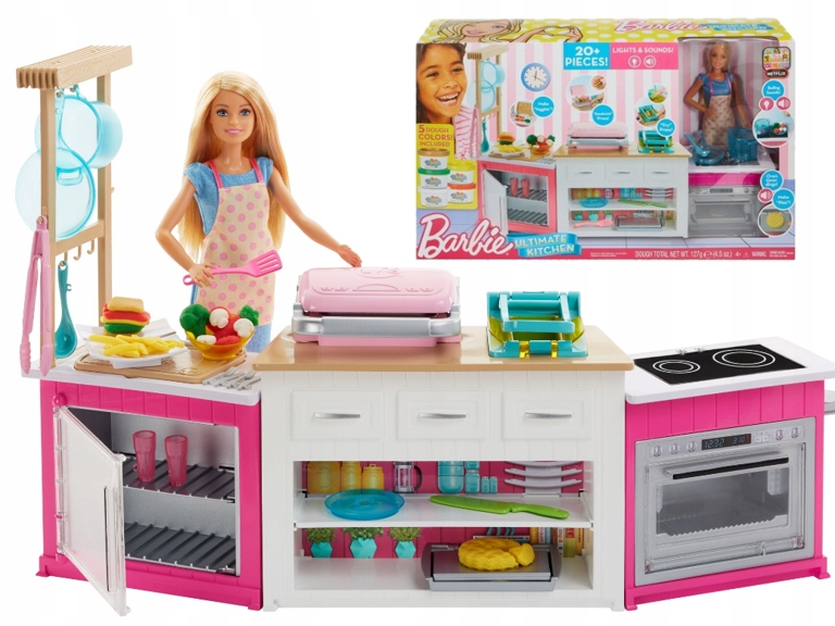 BARBIE Zestaw LALKA KUCHARKA Kuchnia CIASTOLINA
