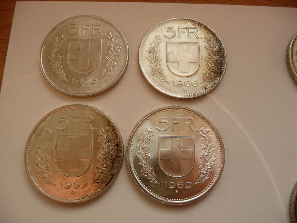 4 monety 5 franków szwajcarskich ładne stany
