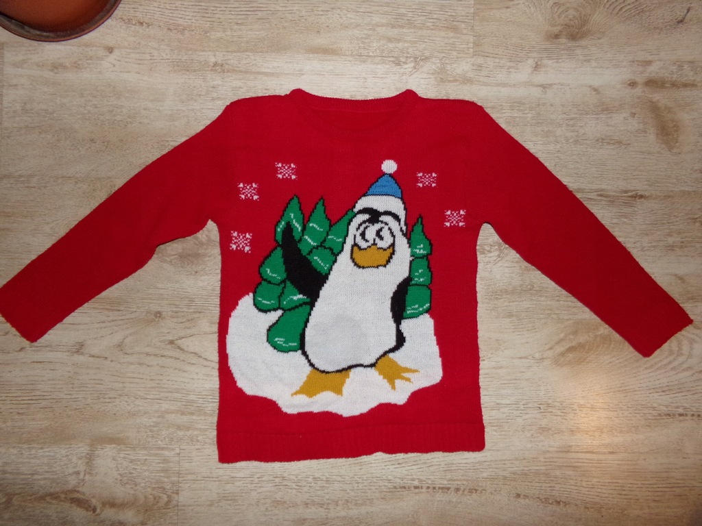Sweter świąteczny pingwin 134-140cm( 9-11) lat