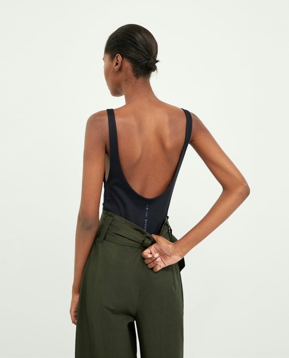 ZARA Czarne Body z Napisem Odkryte plecy M 38 Nowe