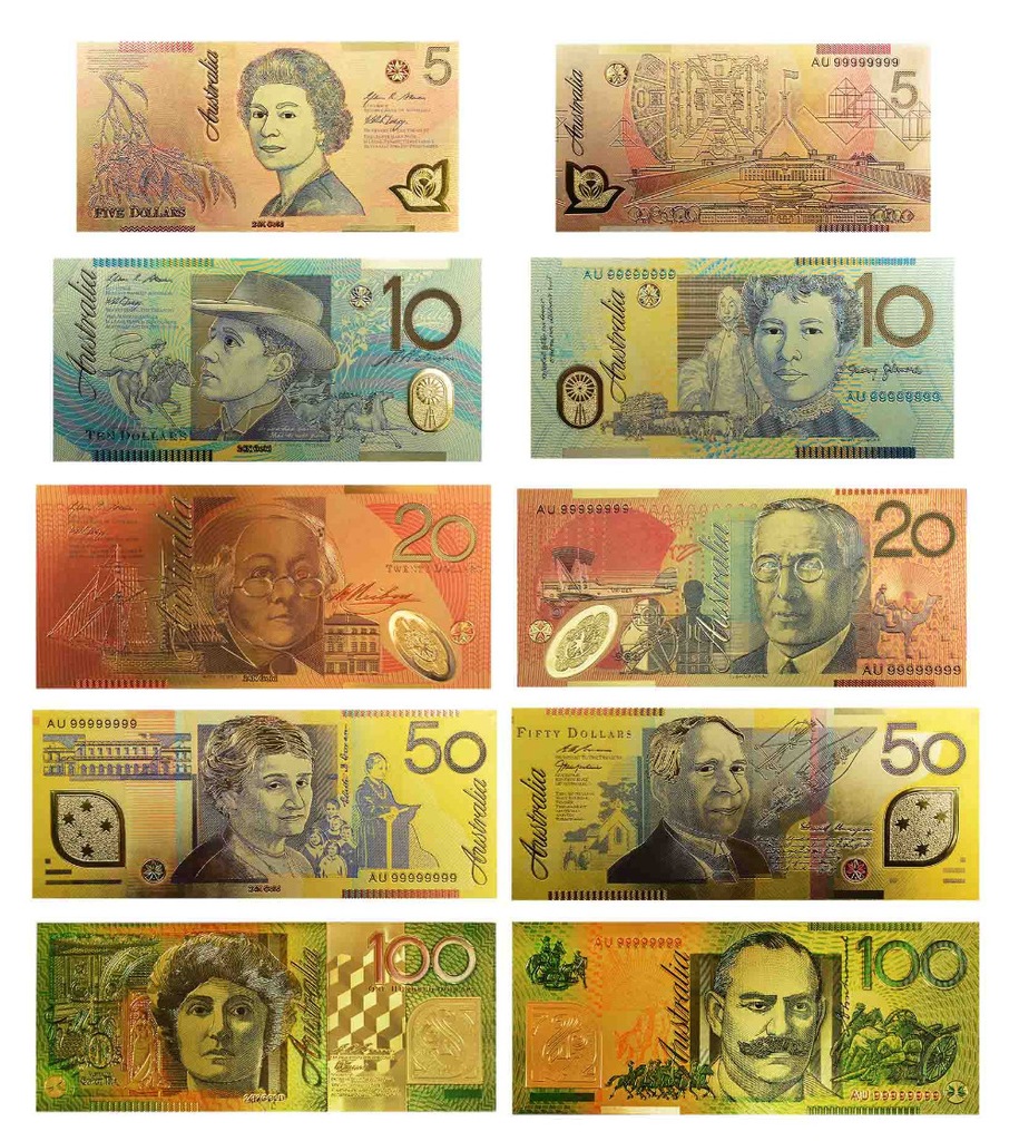 DOLARY AUSTRALIJSKIE - POZŁACANE zestaw 5 szt