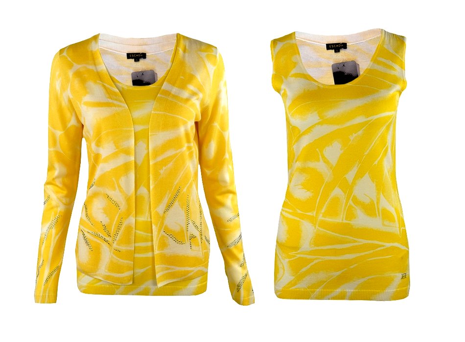 ESCADA bliźniak sweter top żółty komplet S SALE %