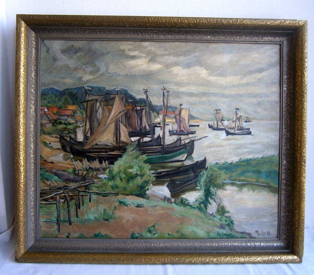 OBRAZ ZATOKA KUROŃSKA LITWA olej PRUSY ŻAGLE 1930