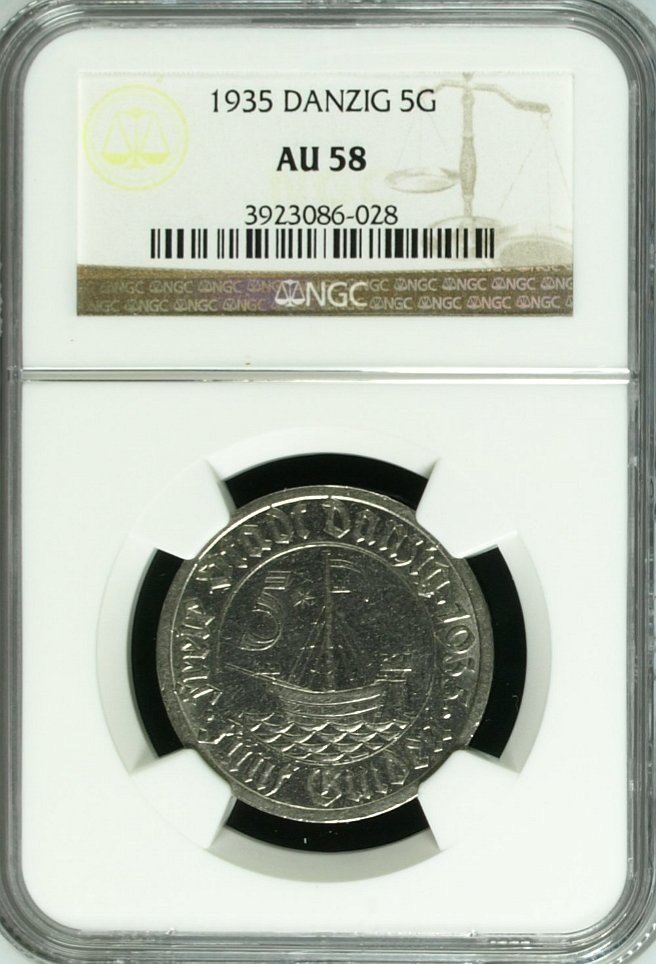 WMG 5 Guldenów 1935 NGC AU58