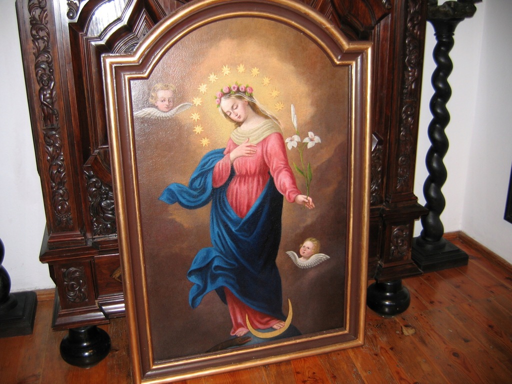 Immaculata 18 wiek. DUŻY obraz OŁTARZOWY z ramą