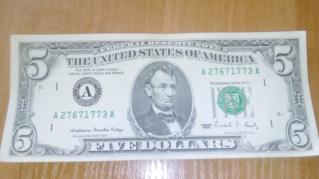 5 DOLARÓW ,  DOLLARS USA  seria A - 1988