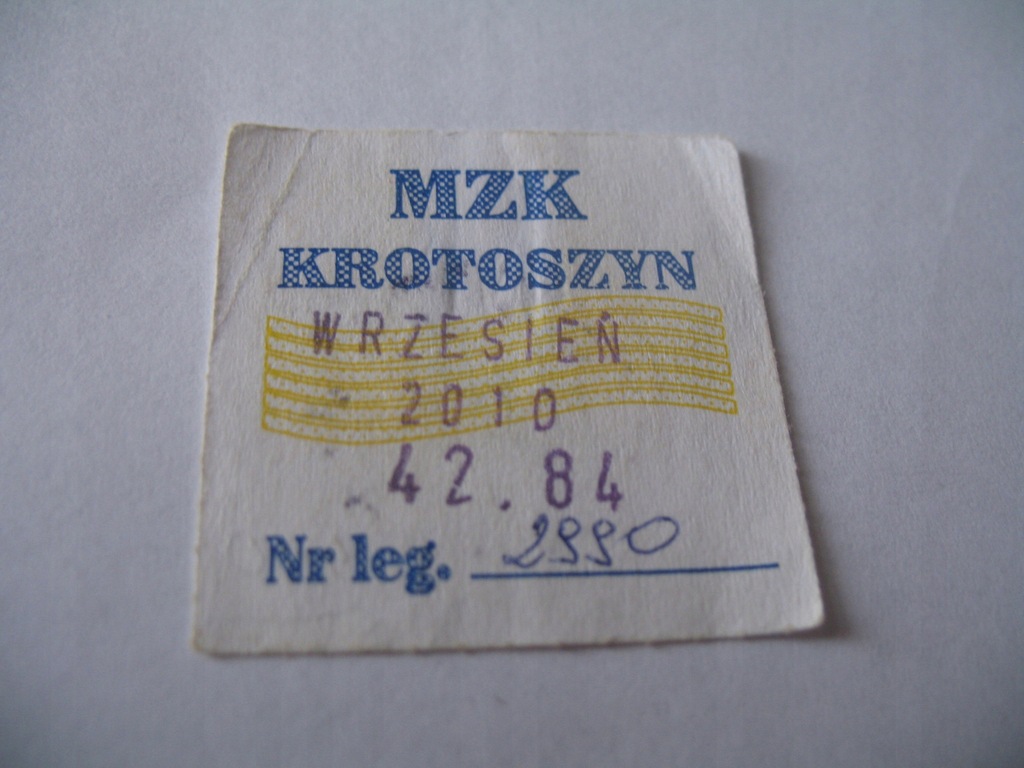 Bilet MZK Krotoszyn znaczek miesięczny
