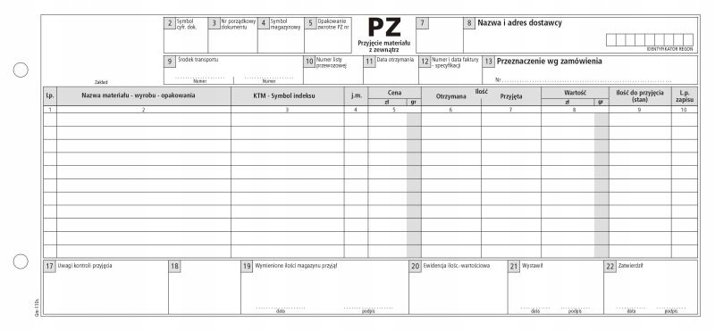 Druk PZ przyjęcie materialow, 2/3 A4, 80 kartek