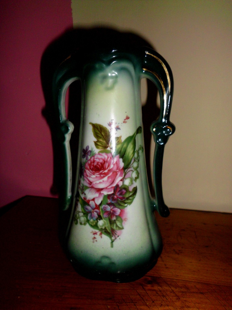 stylowy wazon zielony BUKIET KWIATÓW 17,8cm