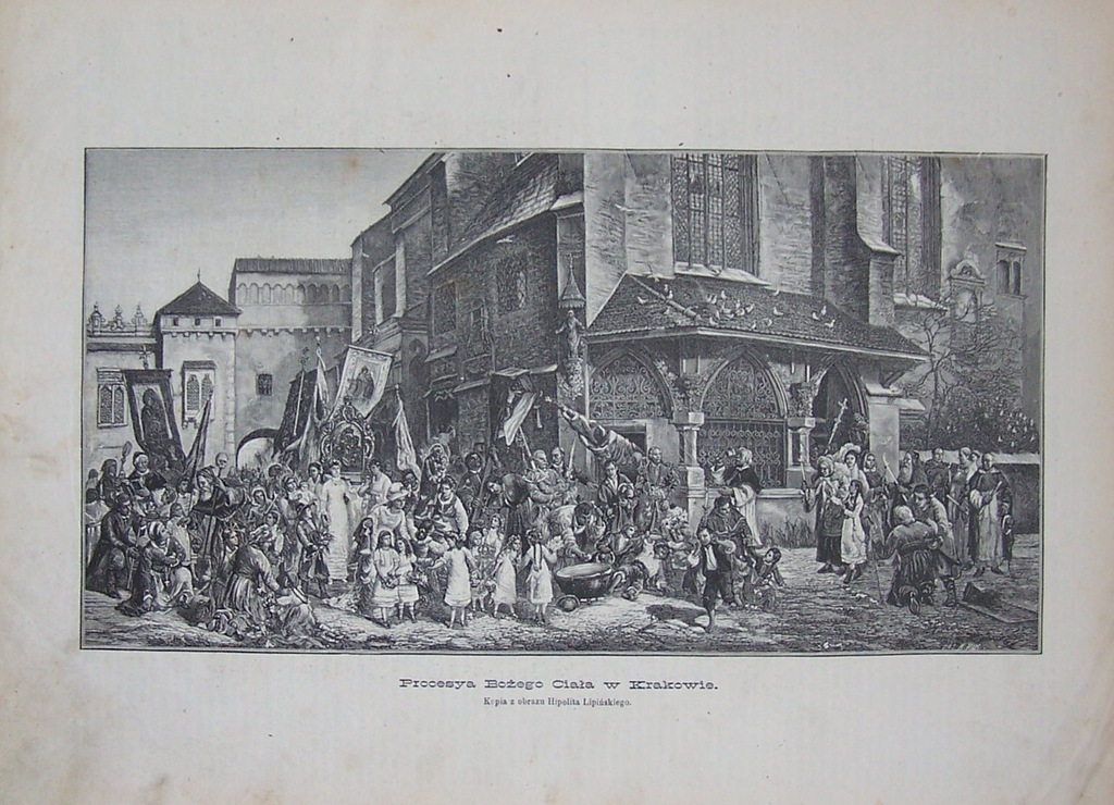 KRAKÓW, BOŻE CIAŁO, PROCESJA, grafika XIX w.