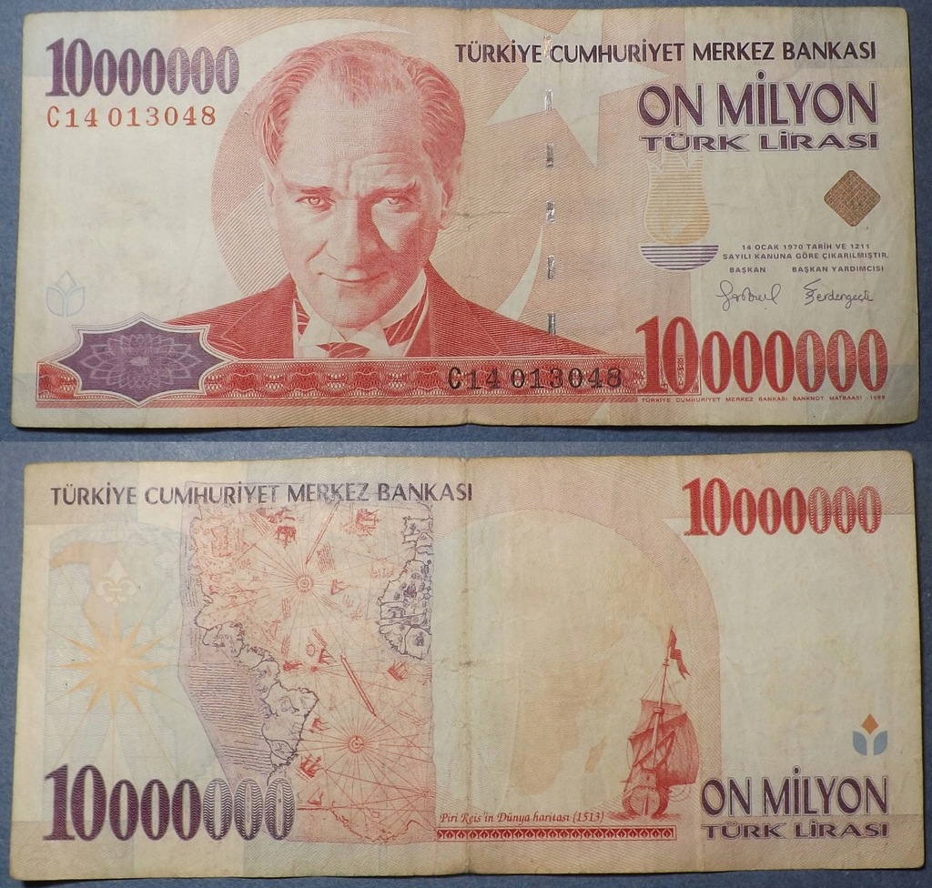10 000 000 LIRASI 1970 (1998-2000) TURCJA stan 3