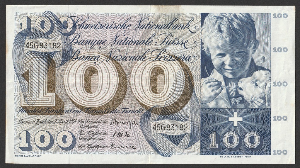 Szwajcaria - 100 franków - 1964 - seria 45G