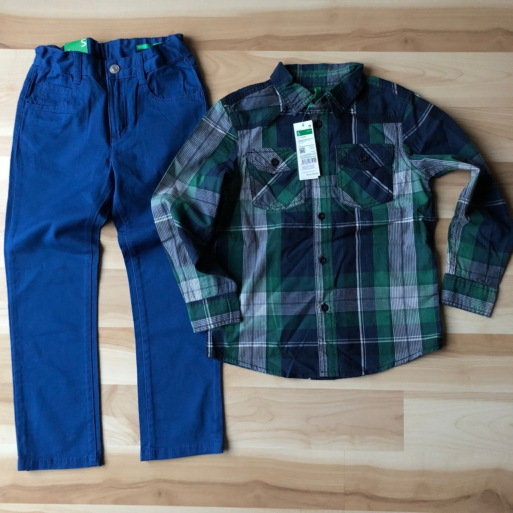 Benetton ZESTAW Koszula + Spodnie S 122cm 6-7 NOWE
