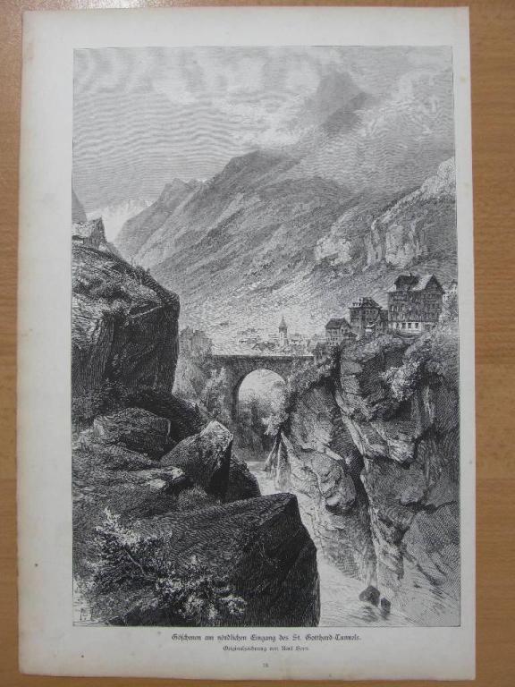ALPY PRZEŁĘCZ ŚW. GOTARDA drzeworyt 1880 r.