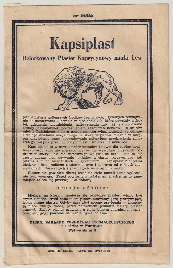 REKLAMA OPAKOWANIE PLASTER KAPSIPLAST 1949 R