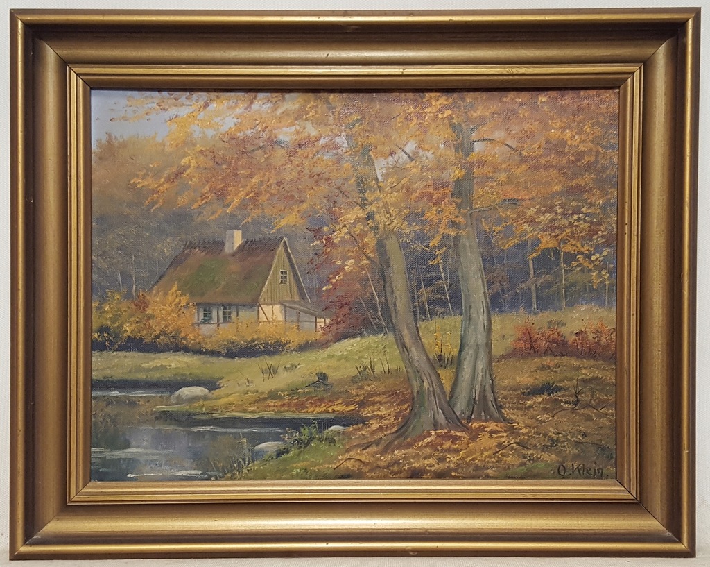 O.KLEIN - DOMEK W LESIE , piękny, stary obraz