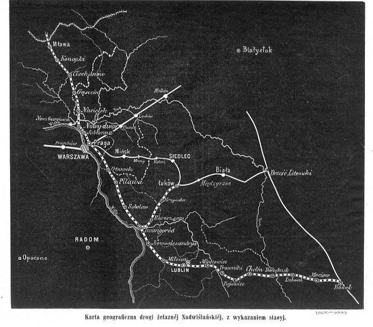drzeworyt 1876 Kolej Nadwiślańska Karta geograficz