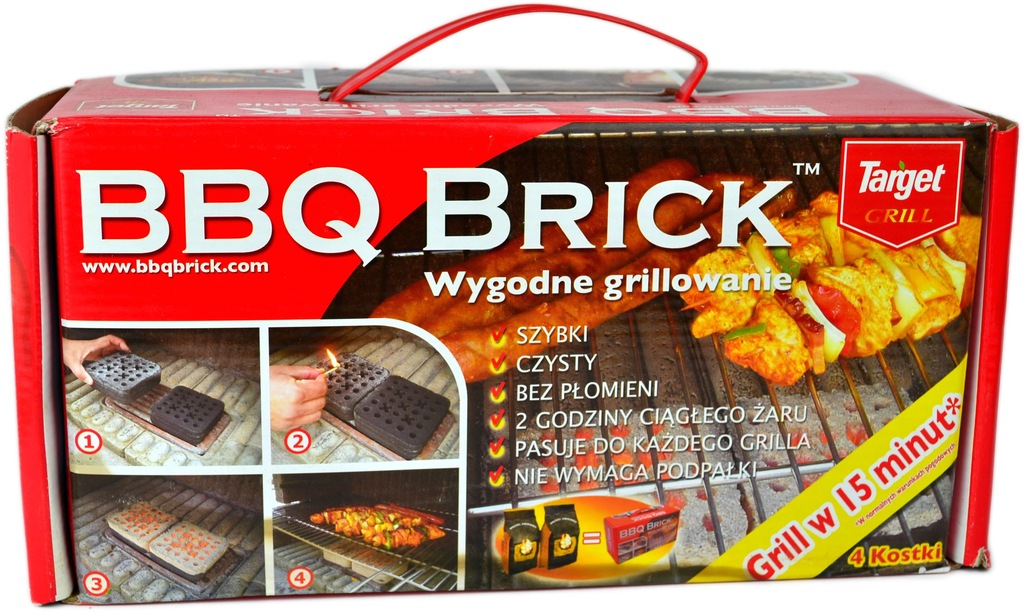 BBQ BRICK Brykiet 4 kostki 2kg Węgiel Drzewny HIT