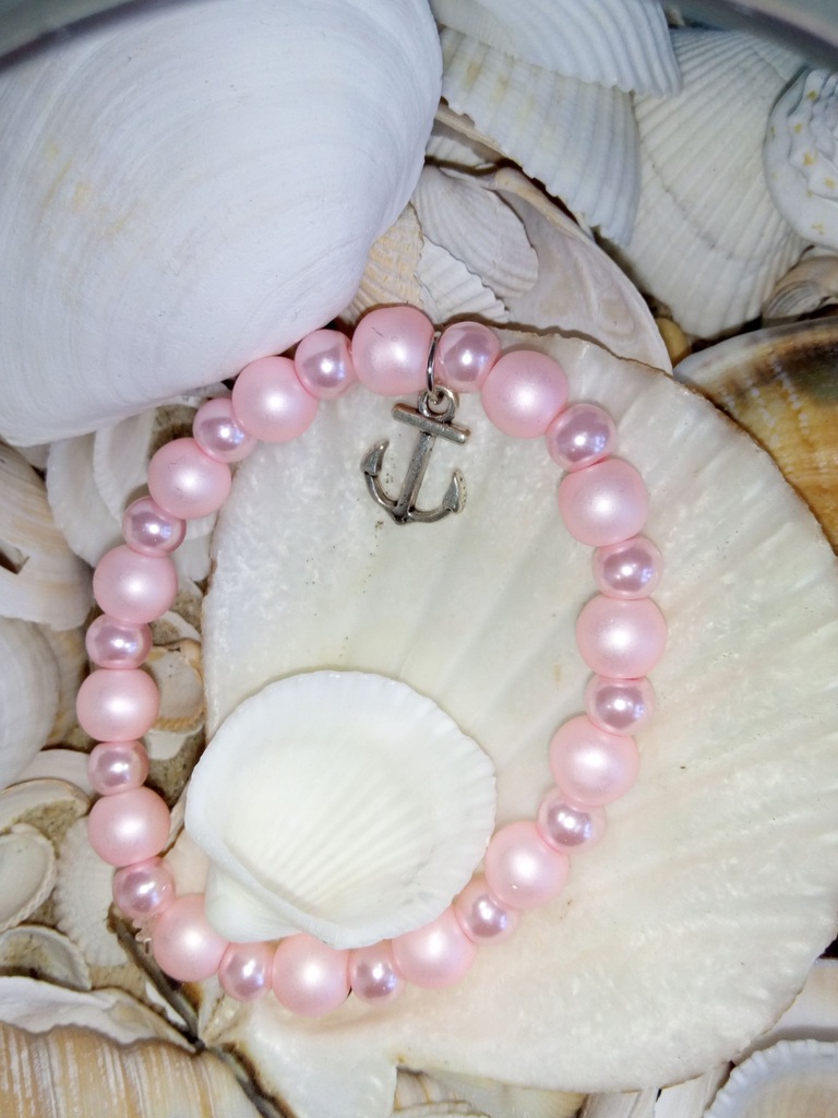 Bransoletka szklane perły, różowa