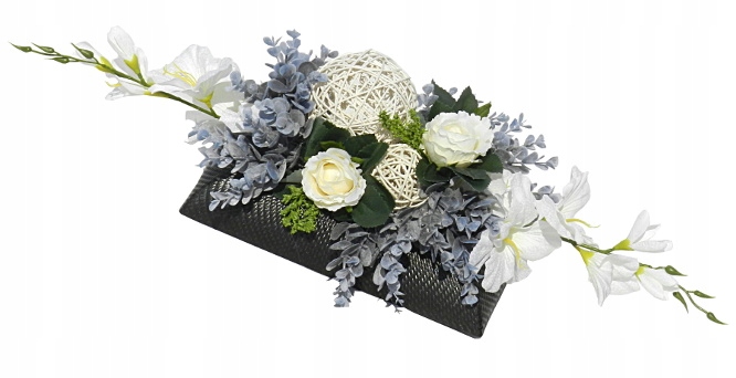 IKEBANA KOMPOZYCJA KWIATOWA GRÓB biało szary 68
