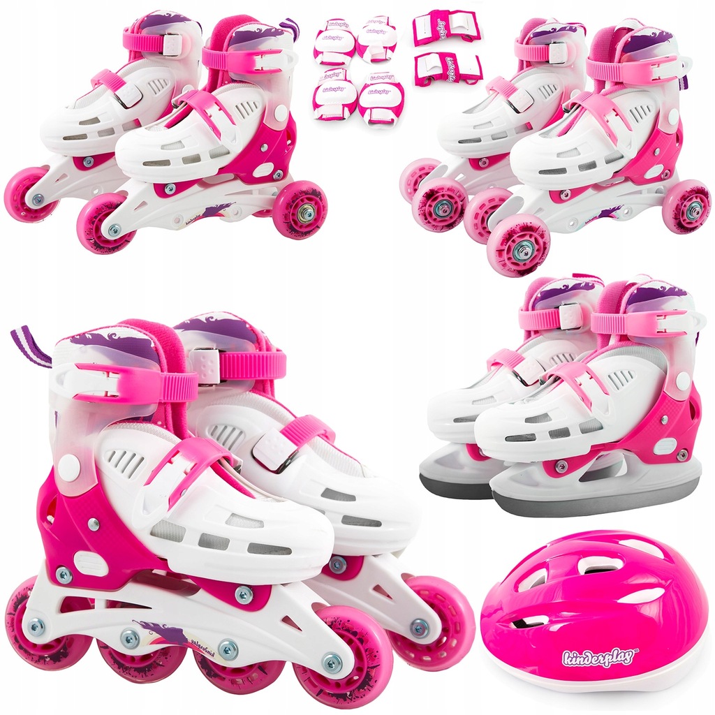 KINDERPLAY WROTKI ROLKI ŁYŻWY 4w1 KASK 26-29
