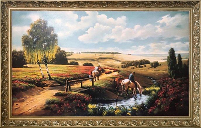 DUŻY OBRAZ KRAJOBRAZ LETNI SIELSKI KONIE 110x70cm