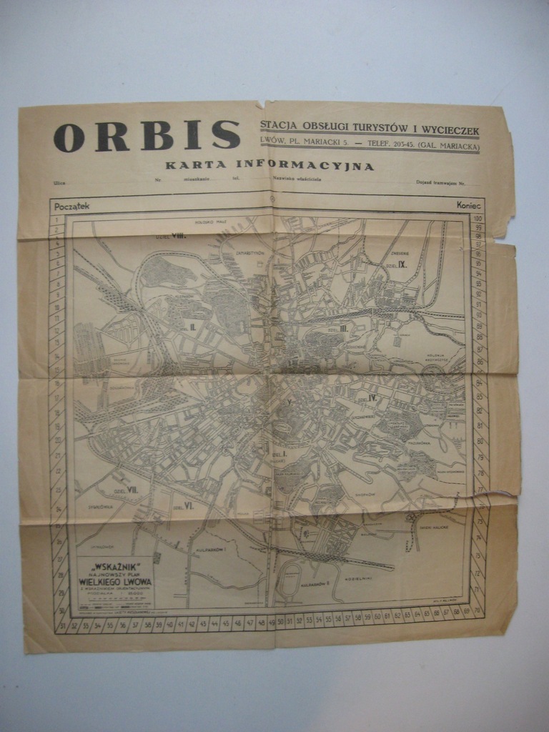 LWÓW Plan z wskaźnikiem orjentacyjnym ORBIS 1930