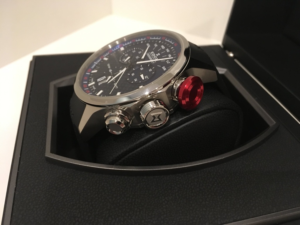 edox men's 38001 tin ain chronorally analog display swiss quartz black watch