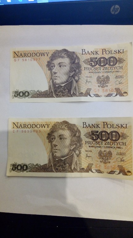 Banknoty PRL 500 zł 1982  UNC 2 sztuki