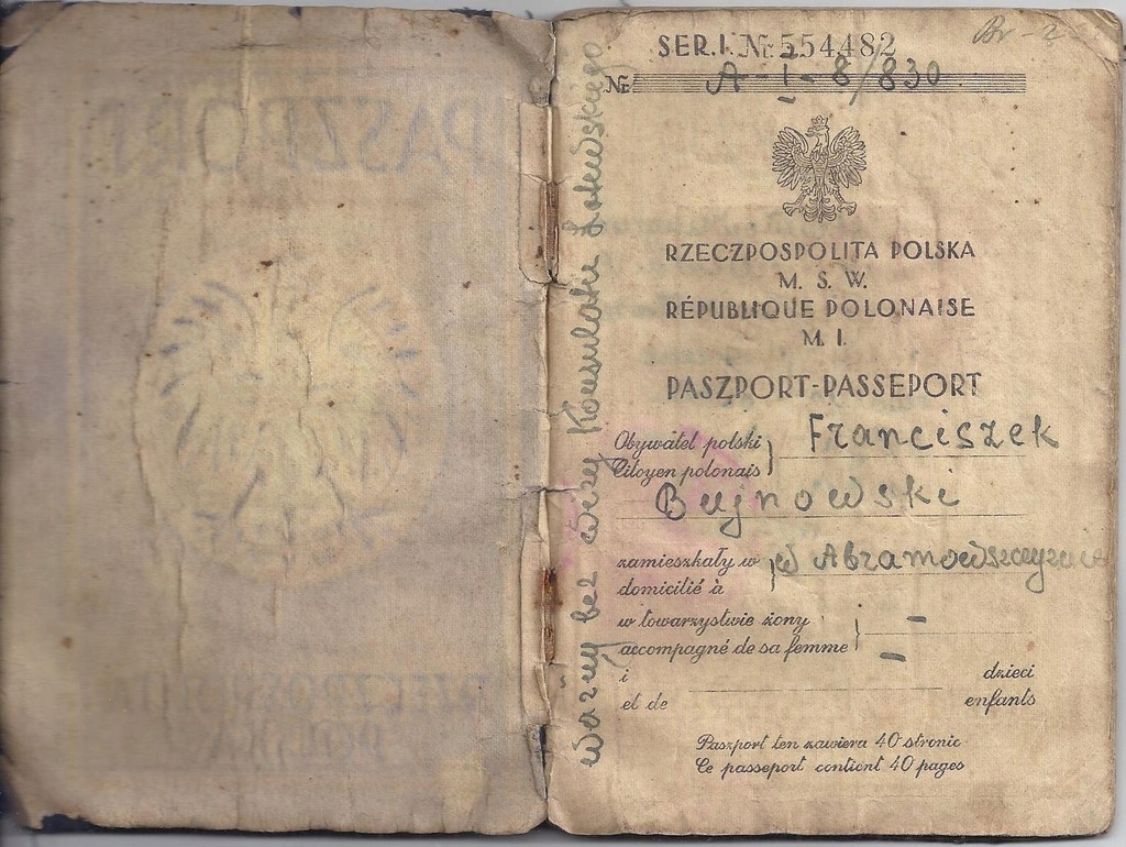 PASZPORT ABRAMOWSZCZYZNA WILEŃSKIE 1936