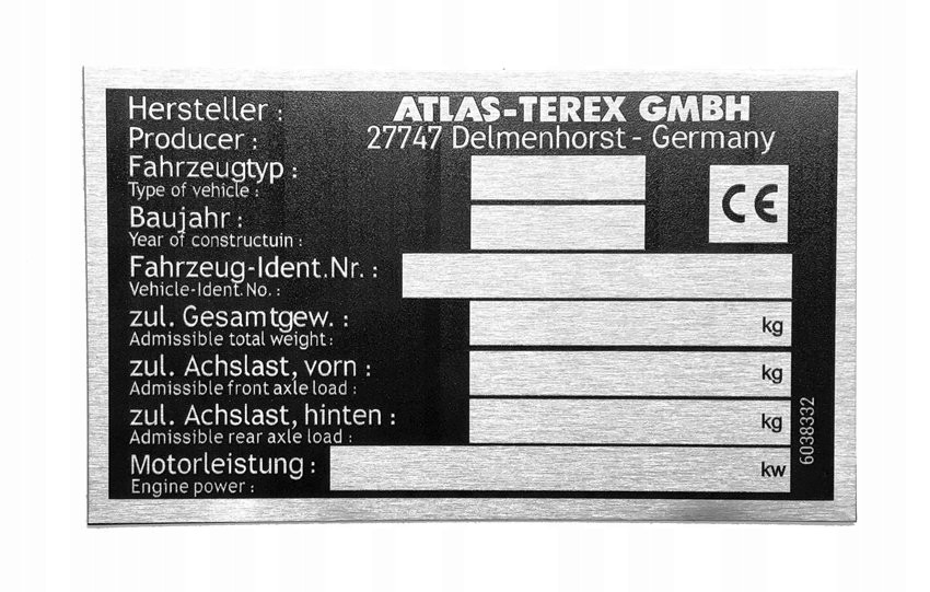 Tabliczka znamionowa ATLAS-TEREX GMBH alu i inne